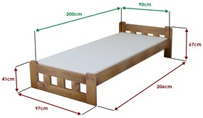 Posteľ Naomi zvýšená 90 x 200 cm, dub Rošt: Bez roštu, Matrac: Matrac COCO MAXI 20 cm