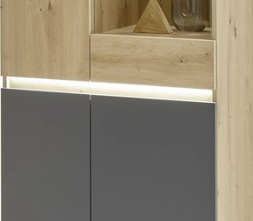 Vysoká vitrína Lille, dub artisan/antracit, s osvetlením