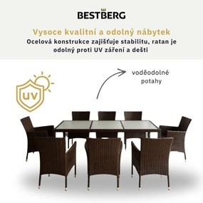 9-dielny záhradný ratanový jedálenský set s polstrovaním BestBerg BBRF-81B / hnedá/béžová