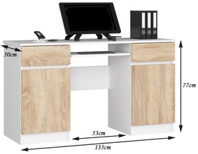 Písací stôl A5 135 cm biely/dub sonoma