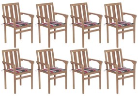 Stohovateľné záhradné stoličky s podložkami 8 ks tíkový masív 3073446