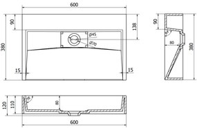 Mexen Ava, umývadlo na dosku z konglomerátu 60 x 38 cm, biela, 23016000
