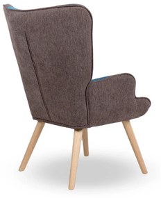 Kreslo ušiak CORDU + taburet — masív, látka, prírodná / patchwork