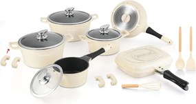 Súprava kuchynského riadu Royalty s mramorovým povrchom 17 ks, krémová