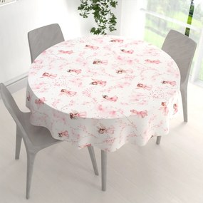 Biante Detský bavlnený okrúhly obrus Sandra SA-684 Ružové víly na bielom Ø 100 cm