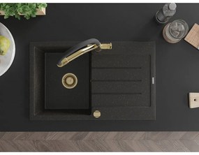 Mexen Bruno, 1-komorový granitový drez 795x495x200 mm a drezová batéria Duo, čierna-zlatá metalíza, 6513-75-671701-57-G