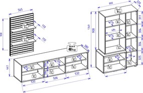 Obývacia  stena Heathrow, dub artisan/antracit, s osvetlením