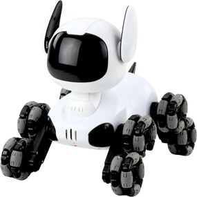 LEAN Toys Robotický pes TOOBY s diaľkovým ovládaním RC, 360°, svetlá, zvuky, čierno-biely