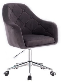 LuxuryForm DESIGN Kreslo ANDORA VELUR na strieborné podstave s kolieskami - tmavo šedé
