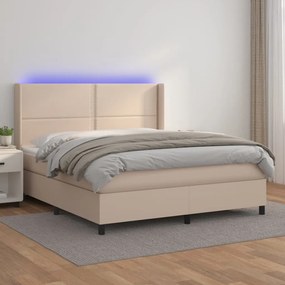 Boxspring posteľ matrac a LED kapučínová 180x200 cm umelá koža 3139342