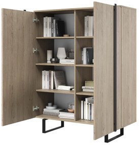 Vysoká komoda Verica 120 cm s dvoma dverami - bisquitový dub / čierne nohy