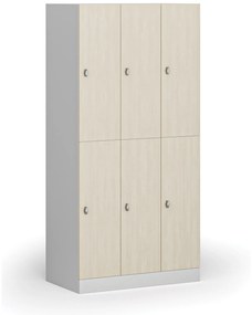 Šatníková skrinka s úložnými boxmi, 6 boxov, 1850 x 900 x 500 mm, otočný zámok, laminované dvere, breza