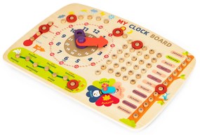 Drevená manipulačná doska pre deti, kalendárové hodiny ECOTOYS