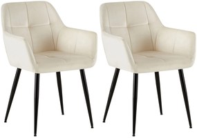 Design-Shop Jedálenská stolička Emia (SET 2 ks) - zamat, kovové nohy čierne - Krémová