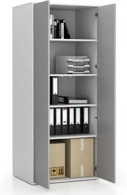 PLAN Kancelárska policová skriňa s dverami LAYERS, 800 x 600 x 1905 mm, biela / sivá