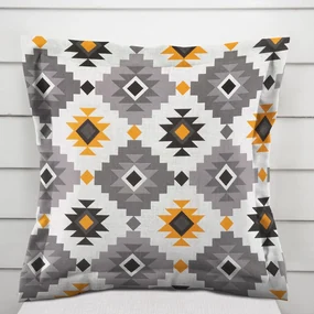 Biante Bavlnená obliečka na vankúš s lemom Sandra SA-520 Žlto-sivý aztécky vzor 60 x 60 cm