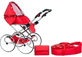 NEW BABY Detský Retro kočík pre bábiky 2v1 New Baby Elen červený so srdiečkami