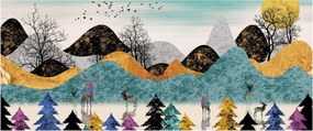 Grafický obraz s jeleňmi (120x50 cm)