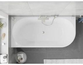 Mexen Silo, rohová voľne stojaca ryhovaná vaňa, ľavá, 170 x 80 cm, biela-čierna, oceľový prepad, 52891708075L-97