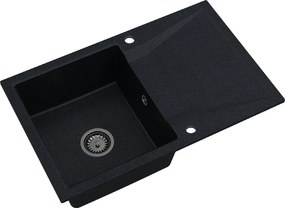 Sink Quality Obsidian, kuchynský granitový drez 790x500x210 mm + čierny sifón, čierna škvrnitá-Brocade, SKQ-OBS.B.1KDO.XB