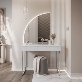 TOALETNÝ STOLÍK NESSIE BIELY ĽAVÝ + STRIEBORNÝ PODSTAVEC + ZRKADLO POLMESIAC