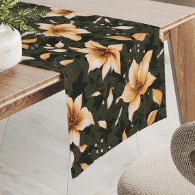 Biante Bavlnený behúň na stôl Sandra SA-736 Hnedooranžové kvety vanilky na tmavo zelenom 20x160 cm