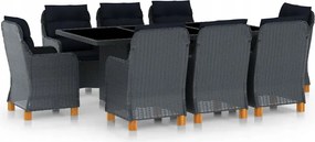 vidaXL 9-dielna vonkajšia jedálenská súprava s podložkami tmavosivá polyrat