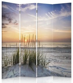 Ozdobný paraván Západ slunce na mořské pláži - 145x170 cm, štvordielny, obojstranný paraván 360°