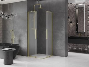 Mexen Velar Duo, sprchový kút s posuvnými dverami 80 x 80 cm, 8mm sklo námraza, zlatá matná, 871-080-080-32-55