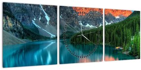 Obraz tyrkysového jazera (s hodinami) (90x30 cm)