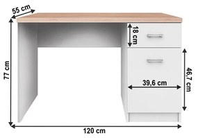 Kondela PC stôl 1D1S, biela/dub sonoma, TOPTY TYP 09