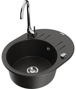 Mexen Kevin, drez granitový 586x458x190 mm, 1-komorový a chróm batéria Telma, čierna - zlatá metalíza, 6517-75-670200-00