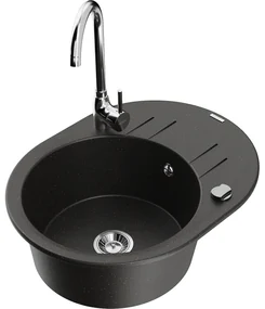 Mexen Kevin, drez granitový 586x458x190 mm, 1-komorový a chróm batéria Telma, čierna - zlatá metalíza, 6517-75-670200-00