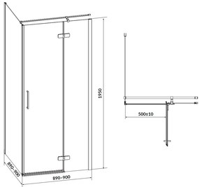 Cersanit Jota, rohový sprchovací kút 90 (dvere pravé) x 90 (stena) x 195 cm, 6mm číre sklo, čierny profil, S160-004