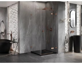 Mexen Lunar T, výklopný sprchový kút pravý 110 x 110 cm, 8mm číre sklo, profil ružové zlato, 834T-110-110-60-00-P