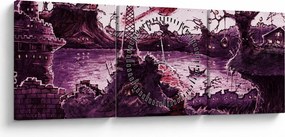 Obraz - Očarovaná dedina (s hodinami) (90x30 cm)