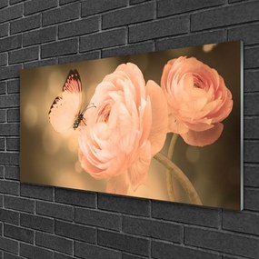 Skleneny obraz Motýľ ruže príroda 100x50 cm
