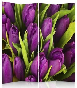 Ozdobný paraván Fialové tulipány - 145x170 cm, štvordielny, klasický paraván