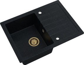 Sink Quality Titanite, kuchynský granitový drez 680x495x215 mm + zlatý sifón, čierna škvrnitá-Brocade, SKQ-TIT.B.1KKO.XG