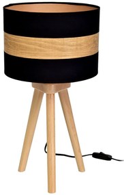 Stolná lampa Terra, 1x drevené/čierne textilné tienidlo, drevo