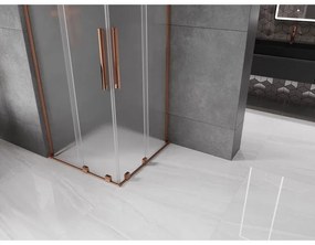 Mexen Velar L Duo, sprchový kút s posuvnými dverami 90 x 90 cm, 8mm sklo námraza, ružové zlato, 871-090-090-02-33-60