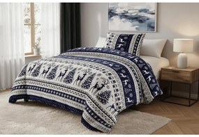 Obliečky mikroplyš WINTER DEER VELVET modré