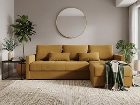 Rozkladacia obojstranná sedacia súprava do L VENORIA 220x143 cm, horčicová + 2 vankúšiky ZDARMA
