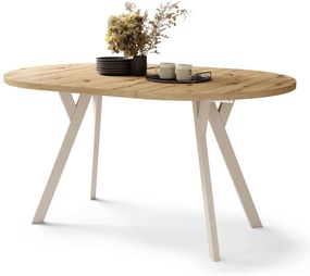 ALDO 100 Dub Artisan/béžové nohy - OKRÚHLY LOFTOVÝ/INDUSTRIÁLNY ROZKLADACÍ STÔL DO OBÝVAČKY/JEDÁLNE
