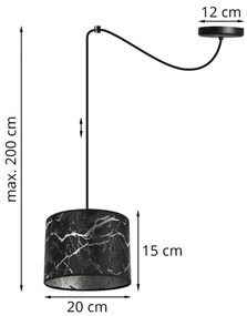 Závesné svietidlo Werona spider, 1x čierne textilné tienidlo so vzorom, s
