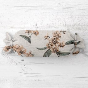 Biante Vankúš valec bonbon Sandra SA-624 Hnedé orchidey na bielom 15x40 cm