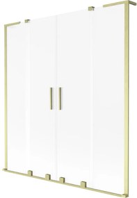 Mexen Velar L Duo, 2-krídlová posuvná vaňová zástena 150 x 150 cm, 8mm sklo námraza, zlatá matná, 896-150-003-32-55