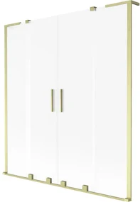 Mexen Velar L Duo, 2-krídlová posuvná vaňová zástena 150 x 150 cm, 8mm sklo námraza, zlatá matná, 896-150-003-32-55