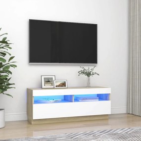 TV skrinka s LED svetlami biela a dub sonoma 100x35x40 cm