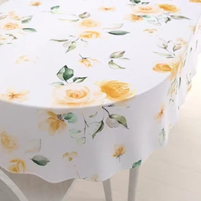 Biante Teflónový oválny obrus TF-043 Žlté ruže na bielom 140x180 cm